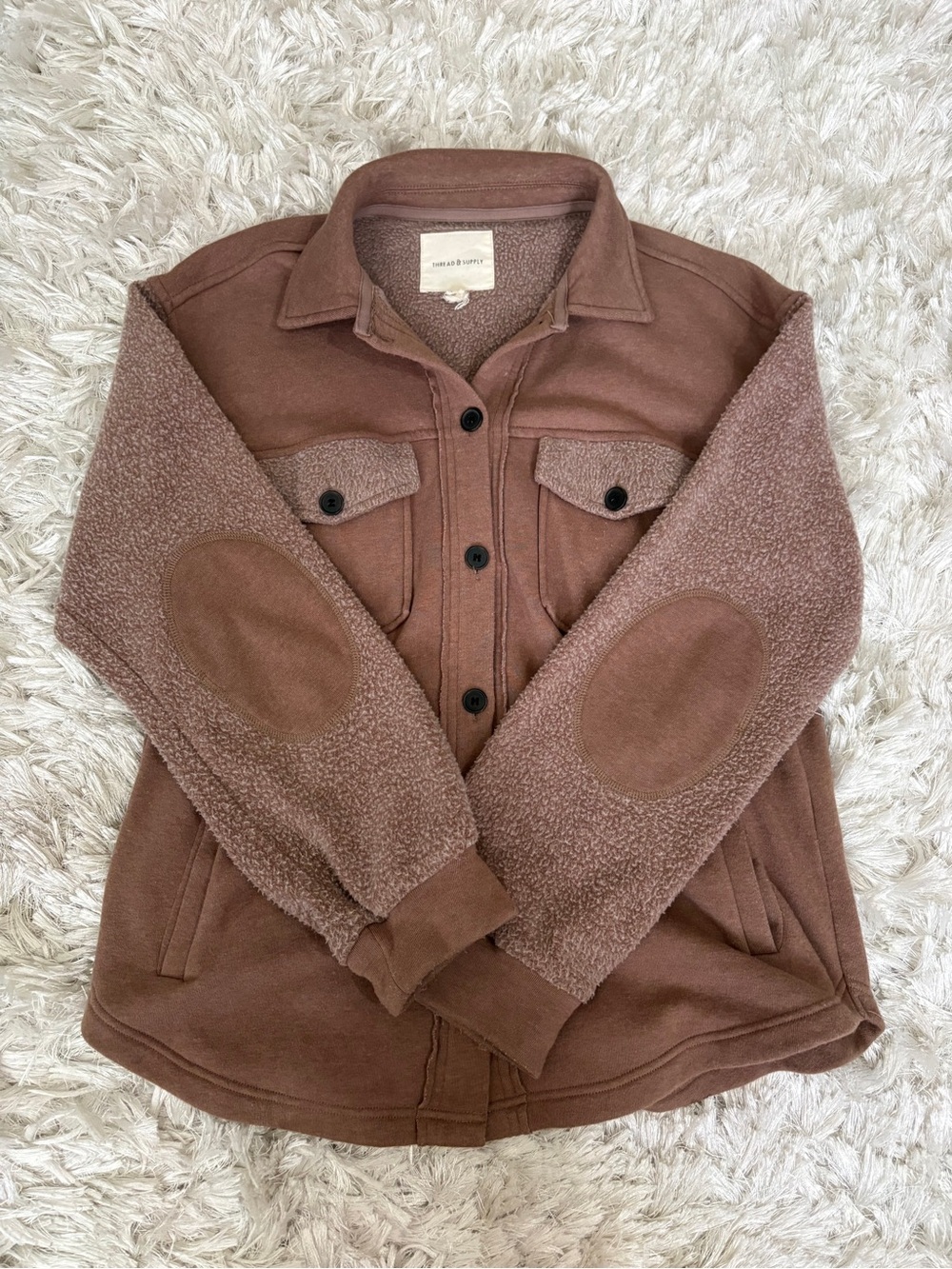 Thread & Supply Women's Brown/Tan Shacket with Elbow Patches, Sz M